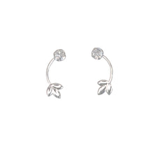 E0013 Single Stone Stud Earrings Long Stalks, Solid Leaves