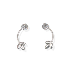 E0013 Single Stone Stud Earrings Long Stalks, Solid Leaves